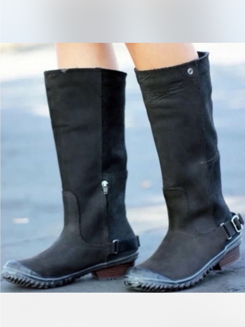 Sorel Slimboot Tall Riding Boots Black Suede Waterproof Chore Boots Sz 9.5